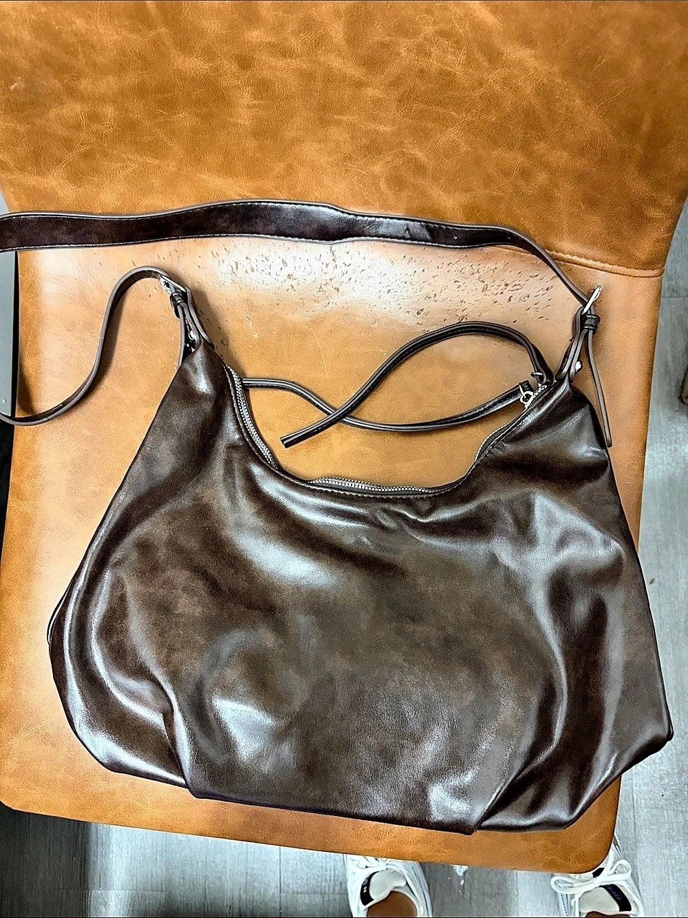Brown Leather-Look Hobo Bag
